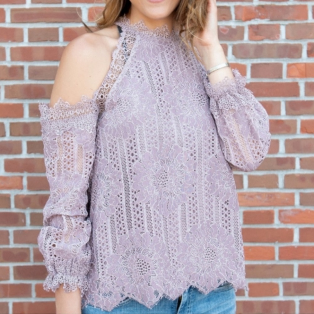 Sugar Lips - Mauve Lace Cold Shoulder Blouse